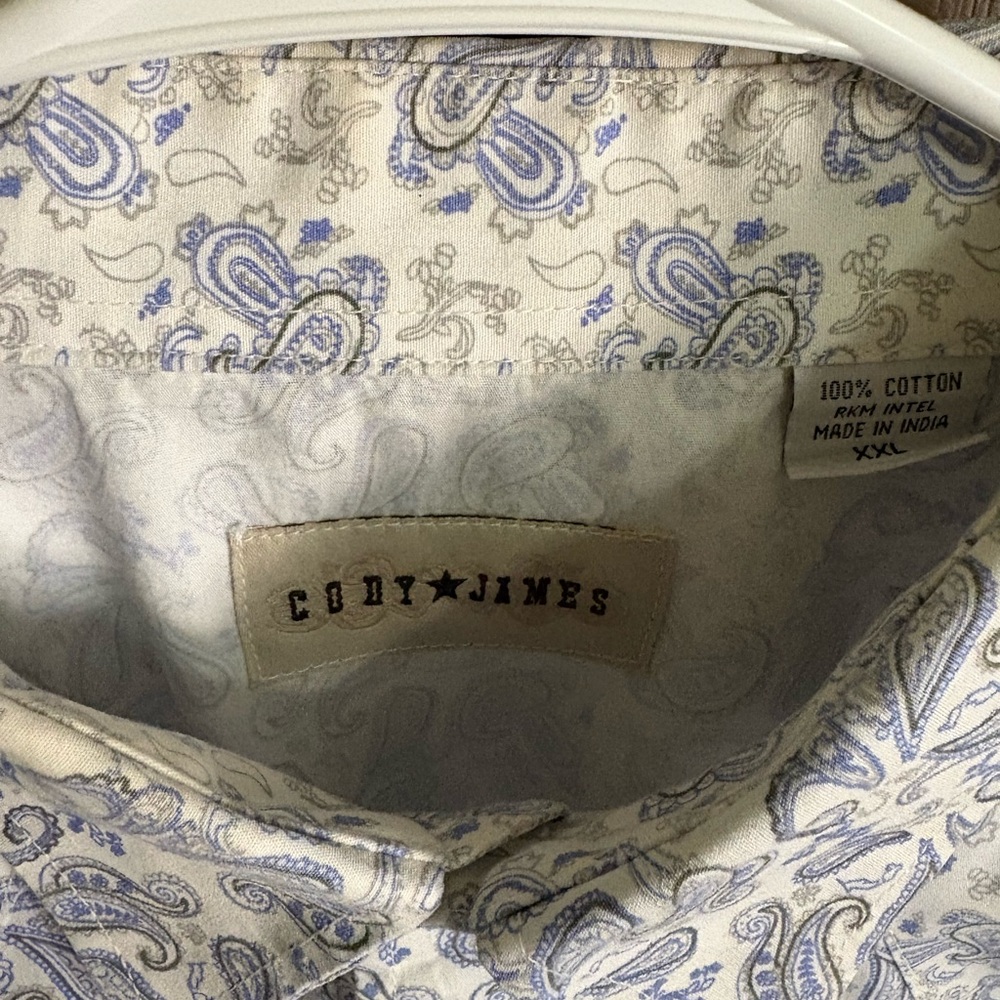 Cody James Men's Paisley Casual Button Down Shirt - Blue and Cream